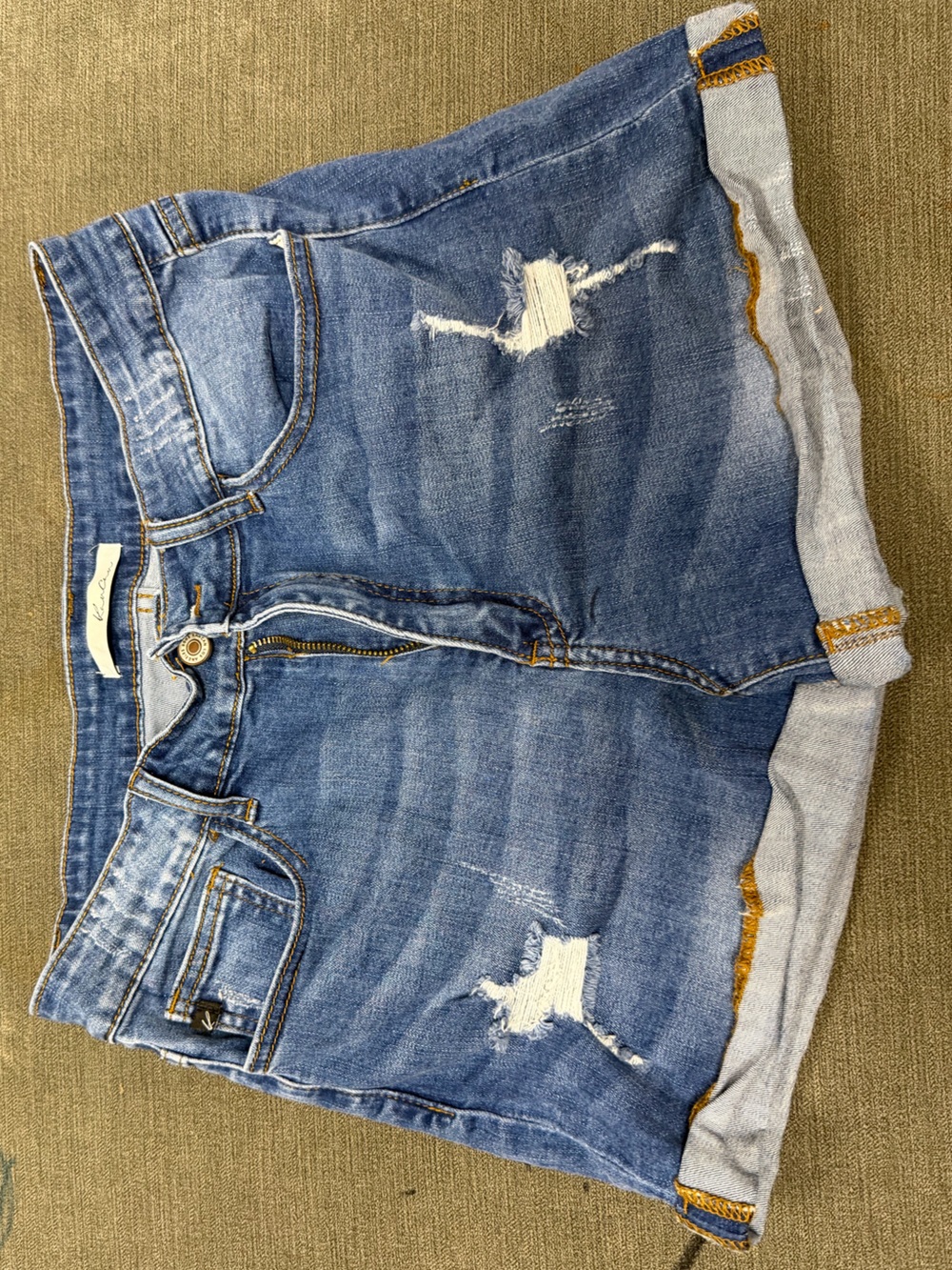 Kancan  Distressed Rolled-Hem Denim Shorts
